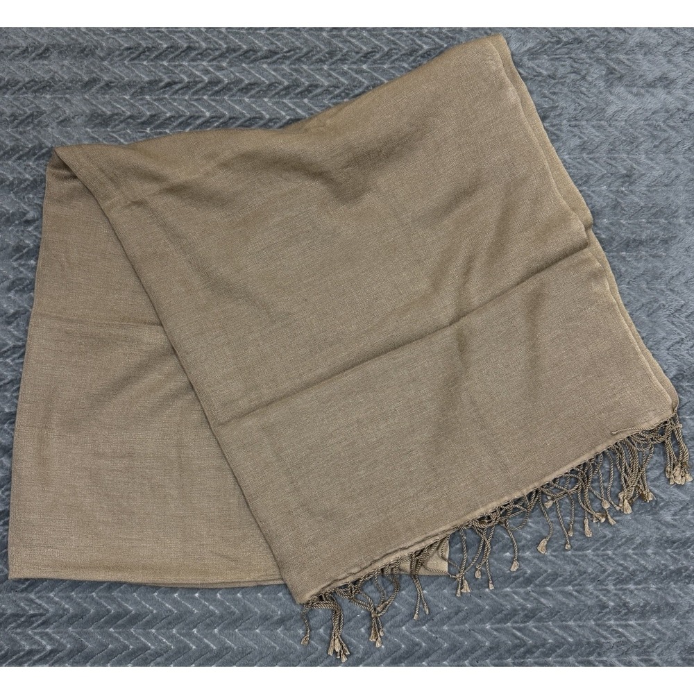 Vintage Johnstons of Elgin Shawl Pashmina Silk 80x36 Tan Woven In Nepal
